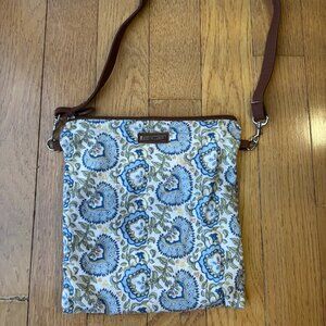 Longaberger Small Blue and Brown Crossbody Bag with Paisley Print